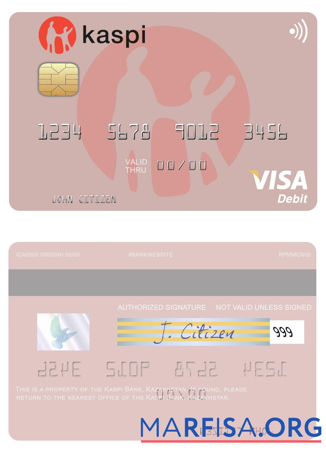 Blank Kazakhstan Kaspi Bank visa debit card download for verification